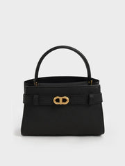 Charles and Keith Aubrielle Belted Top Handle Bag - Black