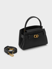 Charles and Keith Aubrielle Belted Top Handle Bag - Black
