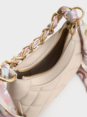 CHARLES & KEITH Mini Alcott Scarf Handle Quilted Bag - Oat