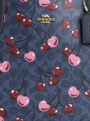 Coach City Tote Bag - Signature Blue Canvas with Cherry Print