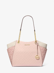 Jet Set Large Signature Logo Tote - Pink and White