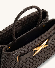 JW PEI Elora Top Handle Woven Tote Bag - Dark Brown