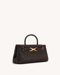 JW PEI Elora Top Handle Woven Tote Bag - Dark Brown
