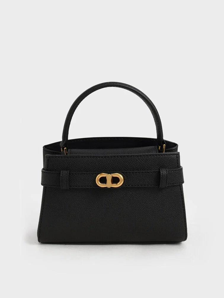 Charles and Keith Aubrielle Belted Top Handle Bag - Black