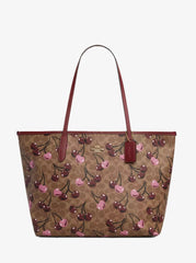 Coach City Tote Bag - Signature Canvas with Cherry print