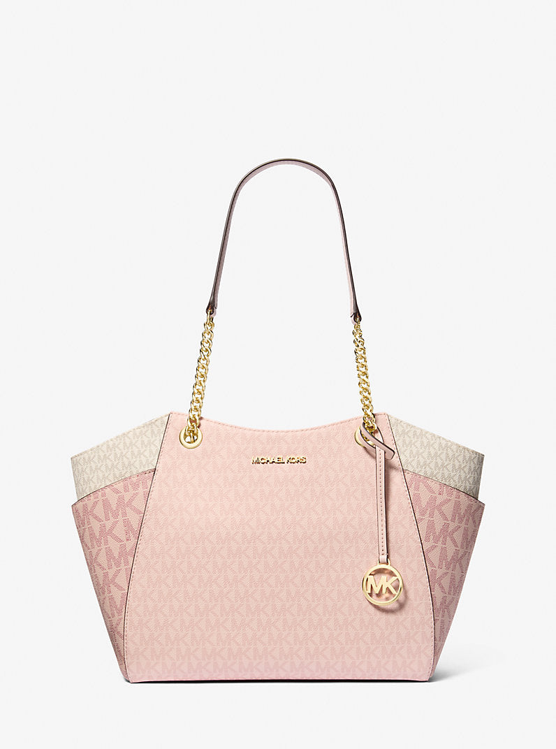 Jet Set Large Signature Logo Tote - Pink and White