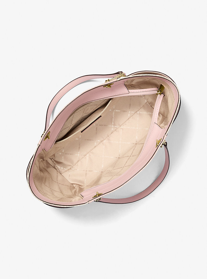 Jet Set Large Signature Logo Tote - Pink and White