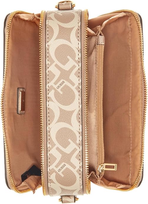 Guess Factory Lewistown Double Zip Crossbody Bag - Beige