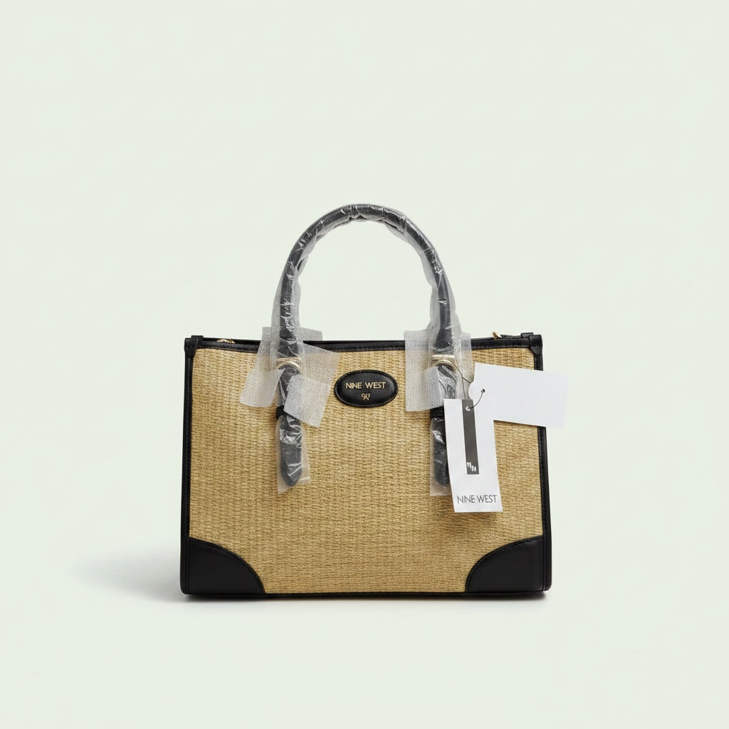Nine West Woven Satchel - Beige and Black