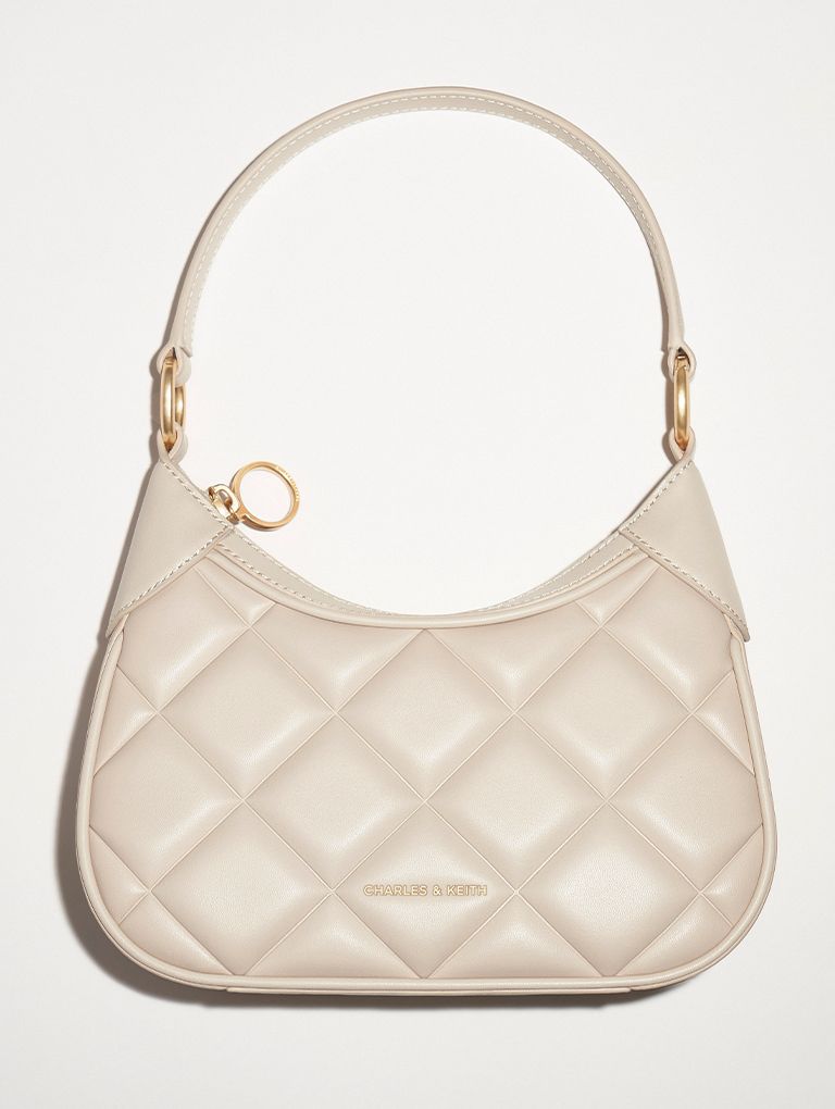 CHARLES & KEITH Mini Alcott Scarf Handle Quilted Bag - Oat