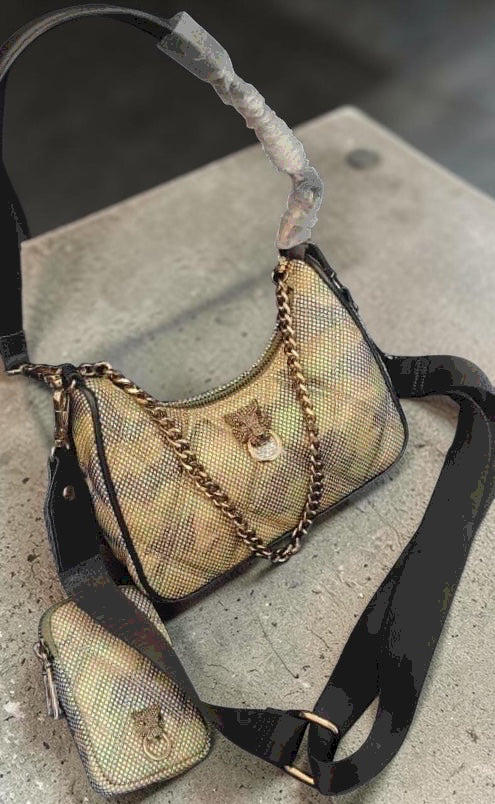 Aldo Shoulder Bag - Black and Gold