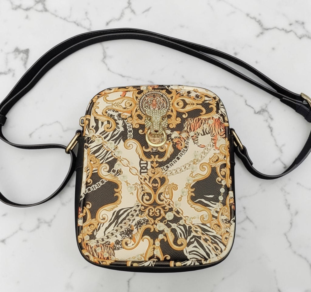 ALDO Black and White Baroque print Crossbody Bag