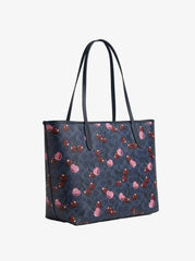 Coach City Tote Bag - Signature Blue Canvas with Cherry Print
