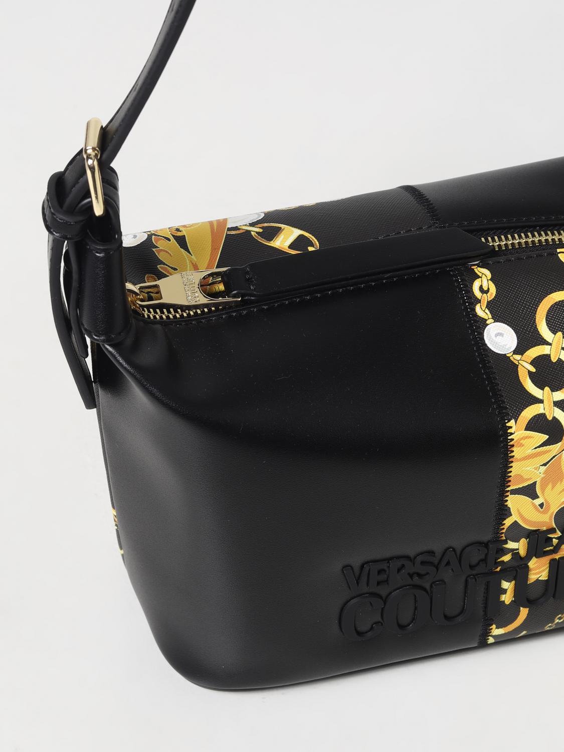 Versace Jeans Couture saffiano synthetic leather shoulder bag - Black and Gold